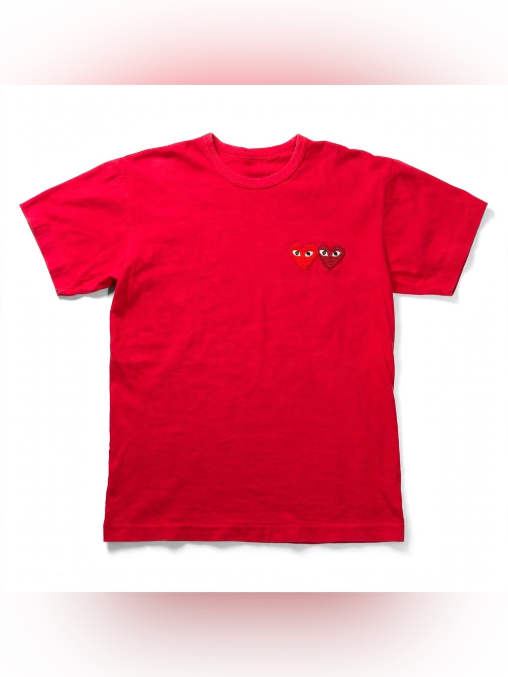 Comme Des Garcons Play T-Shirt Mens L Red Double Heart Embroidery
